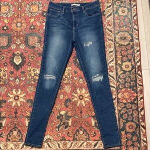 Levi's Dark Blue Ripped Skinny Jeans